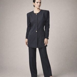 Vintage 90s Decade Designs Black Minimalist Tunic Top Gold Dome Buttons USA 10